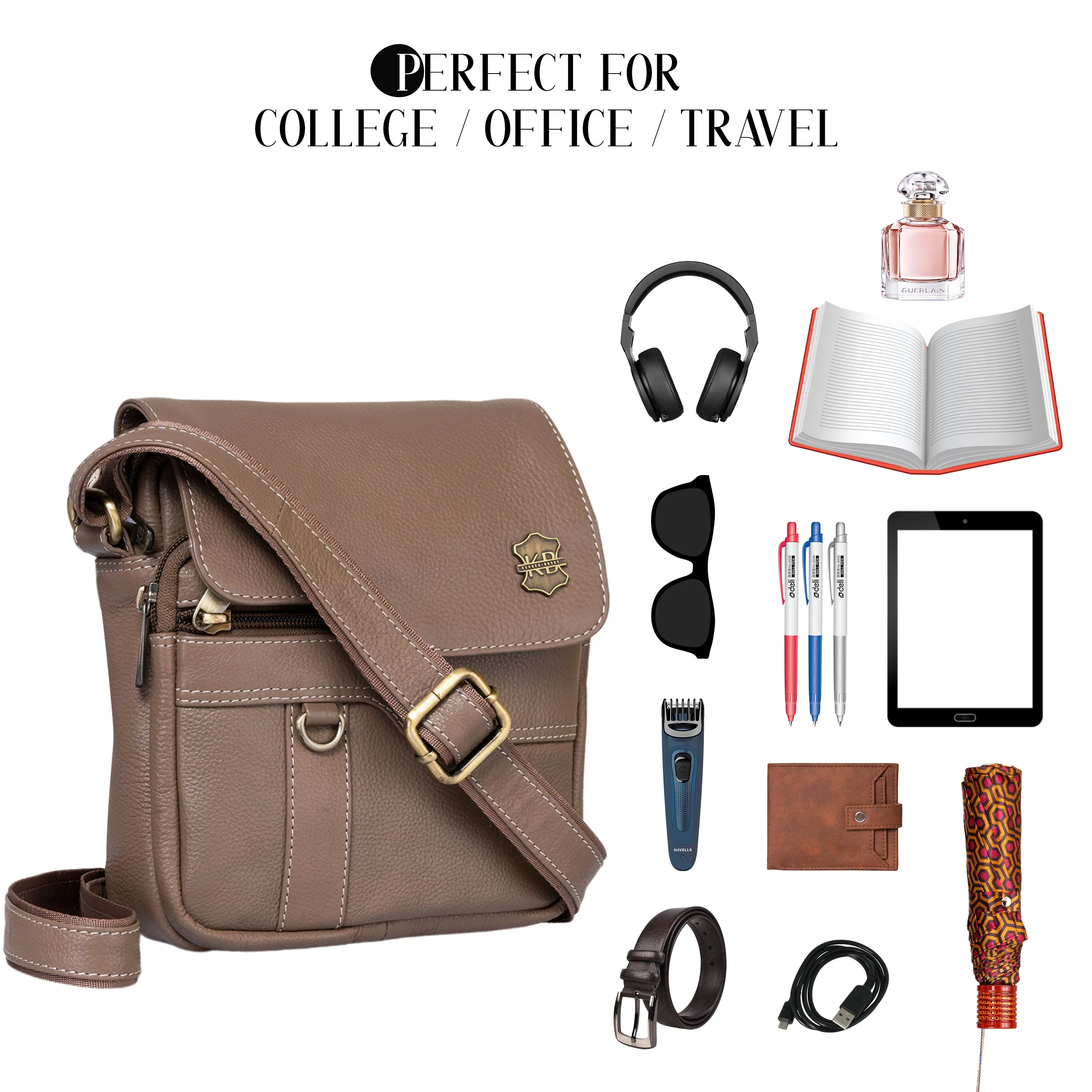 Kuger-Brent Aspen Taupe Genuine Leather Unisex Sling Bag