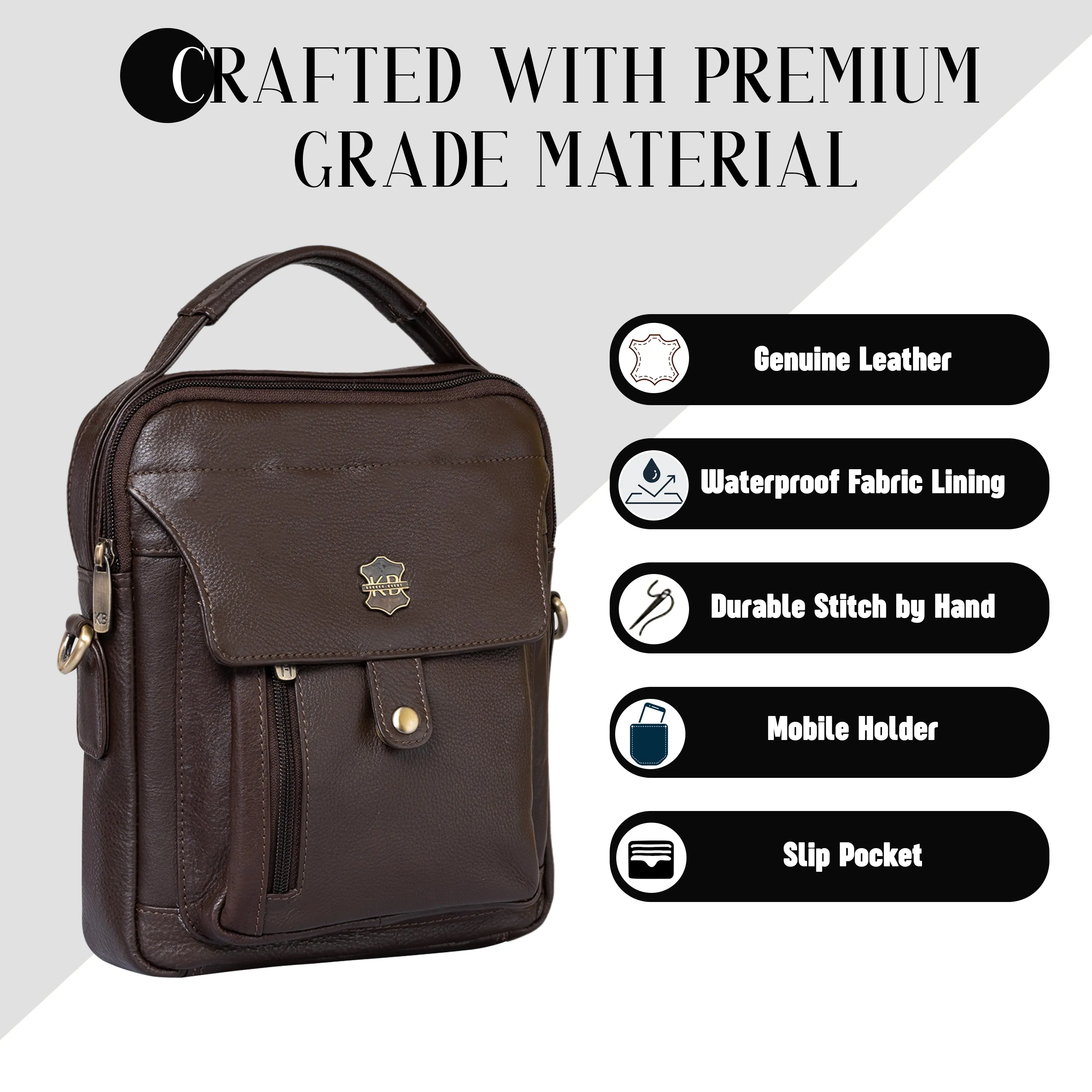 Kuger-Brent Zephyr Brown Genuine Leather Unisex Sling Bag