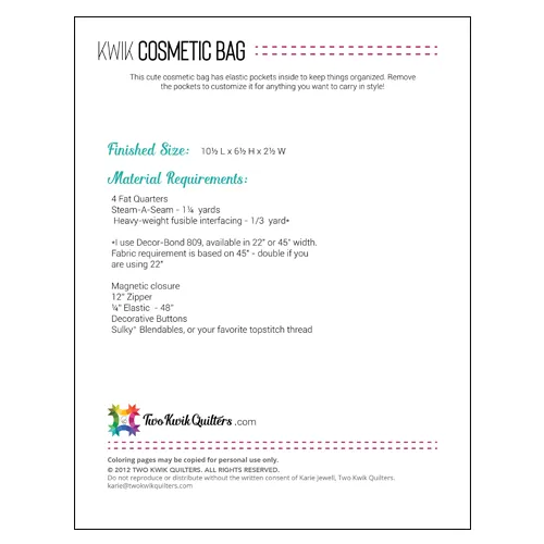 Kwik Cosmetic Bag Pattern - PDF