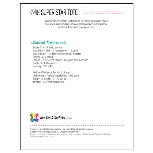 Kwik Super Star Tote Pattern - PDF