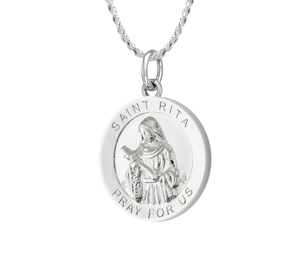 Ladies 925 Sterling Silver 18.5mm Polished Saint Rita Medal Pendant Necklace