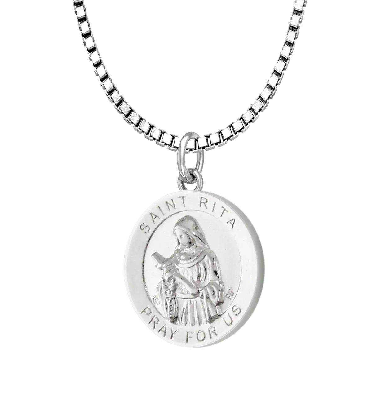 Ladies 925 Sterling Silver 18.5mm Polished Saint Rita Medal Pendant Necklace