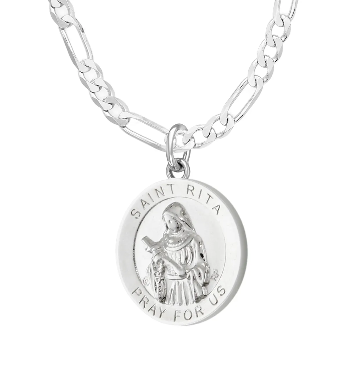 Ladies 925 Sterling Silver 18.5mm Polished Saint Rita Medal Pendant Necklace