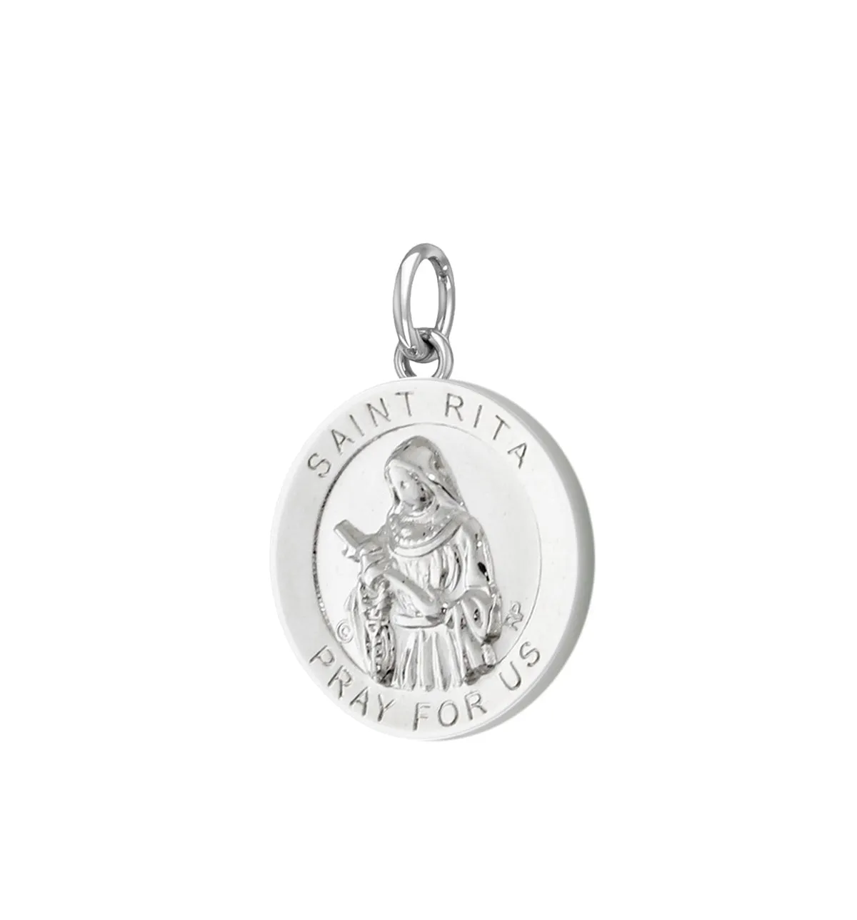Ladies 925 Sterling Silver 18.5mm Polished Saint Rita Medal Pendant Necklace