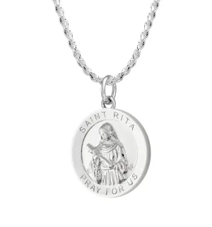 Ladies 925 Sterling Silver 18.5mm Polished Saint Rita Medal Pendant Necklace