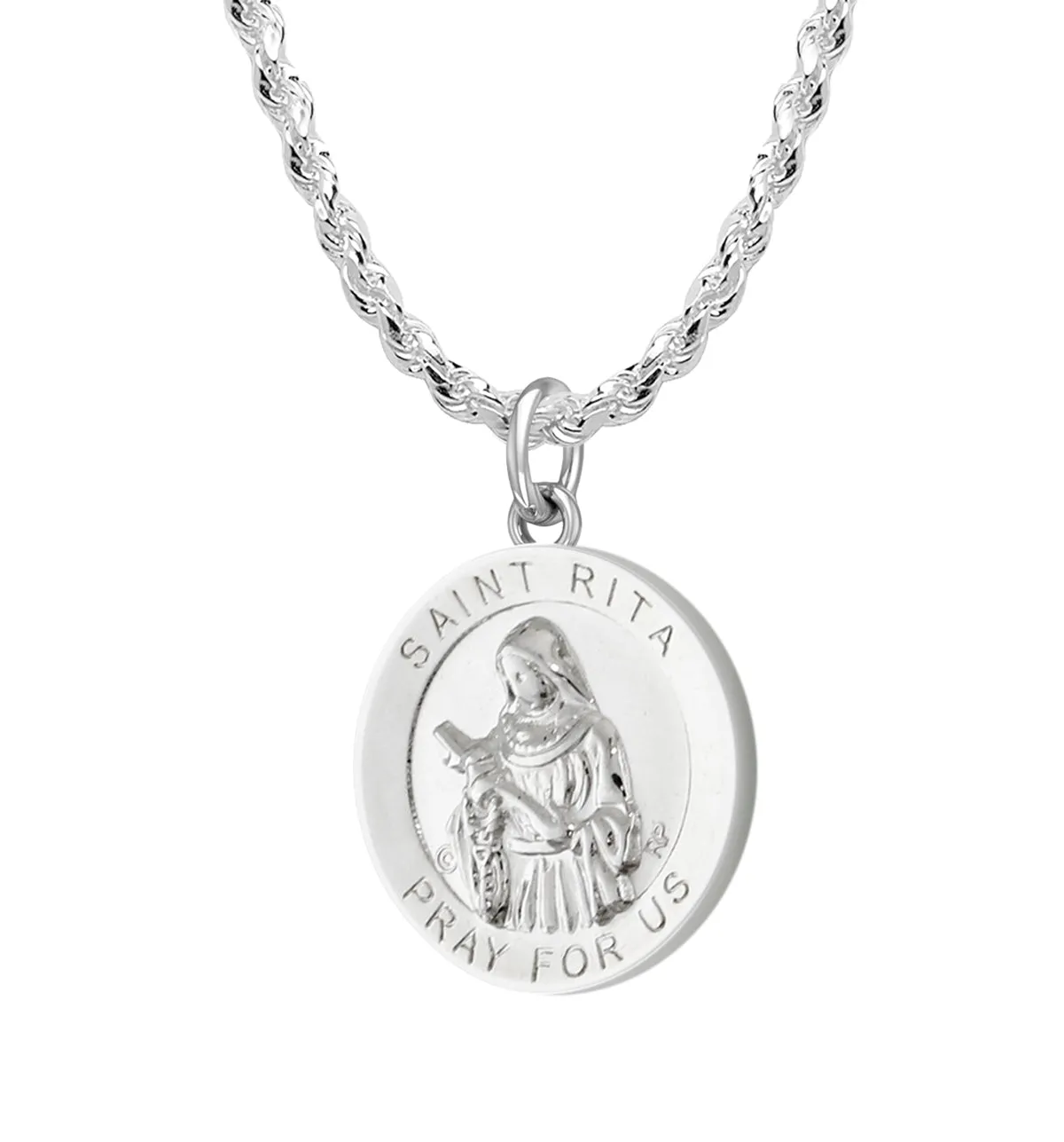 Ladies 925 Sterling Silver 18.5mm Polished Saint Rita Medal Pendant Necklace