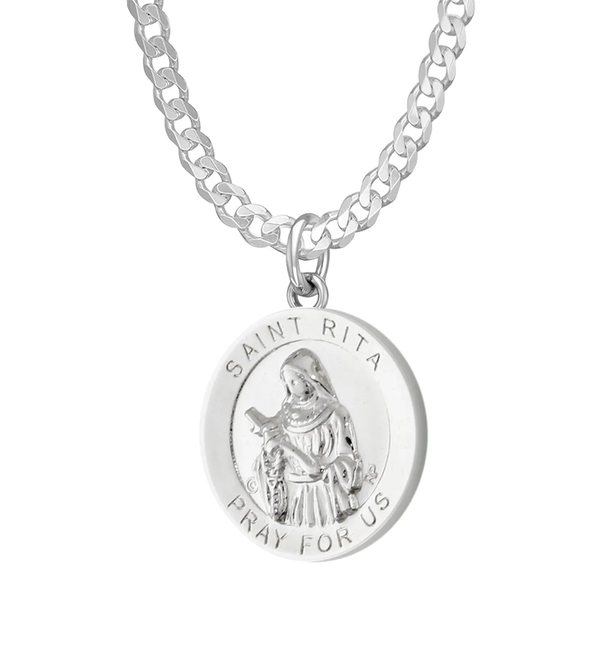 Ladies 925 Sterling Silver 18.5mm Polished Saint Rita Medal Pendant Necklace