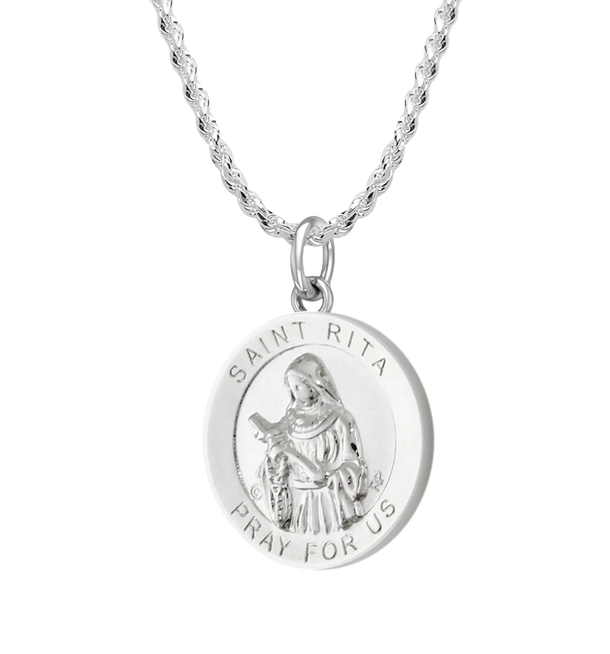 Ladies 925 Sterling Silver 18.5mm Polished Saint Rita Medal Pendant Necklace