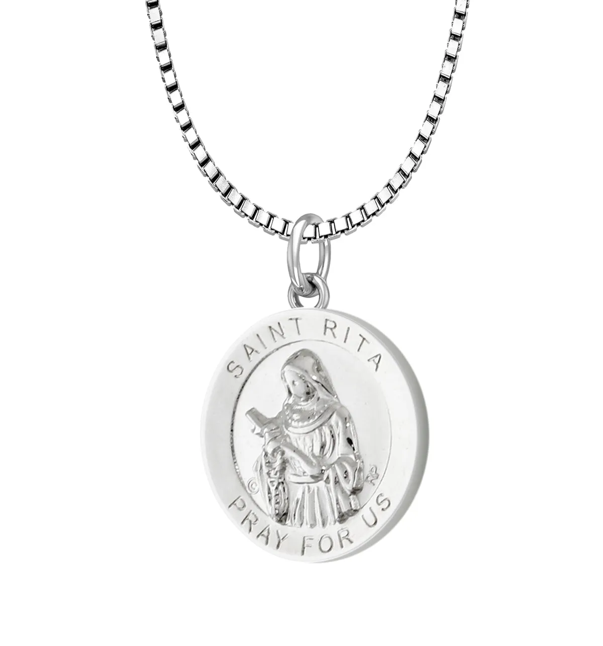 Ladies 925 Sterling Silver 18.5mm Polished Saint Rita Medal Pendant Necklace