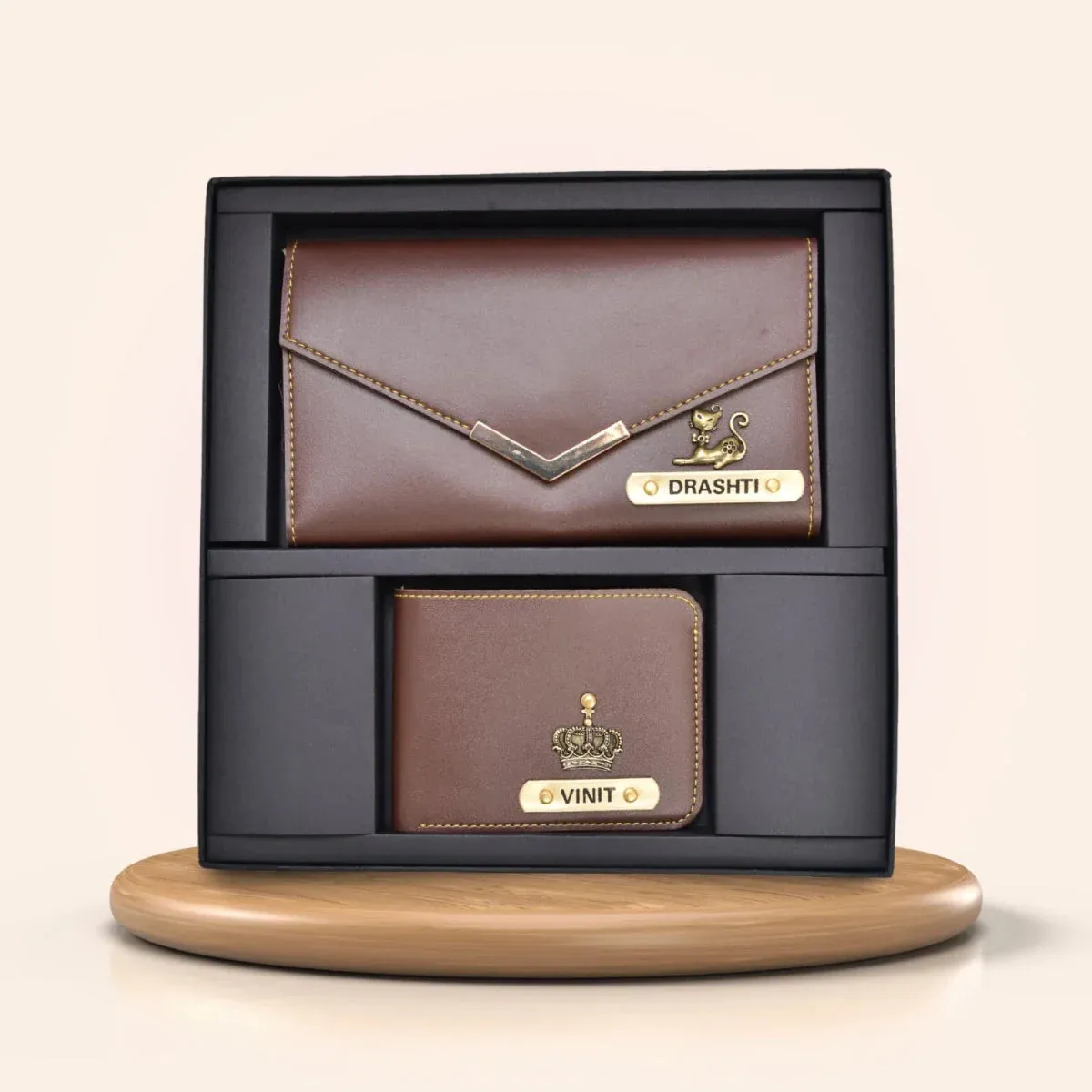 Lady Wallet & Men's Wallet & Personalised Couple Rainbow Classic WaterBottle - Brown