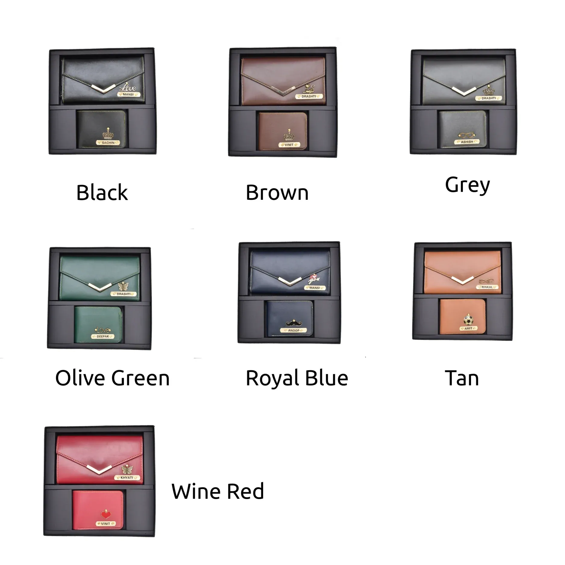 Lady Wallet & Men's Wallet & Personalised Couple Rainbow Classic WaterBottle - Brown