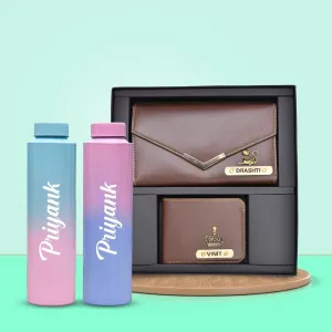 Lady Wallet & Men's Wallet & Personalised Couple Rainbow Classic WaterBottle - Brown
