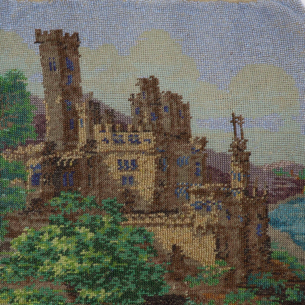 Large English Micro-Beaded Scenic Castle Handbag