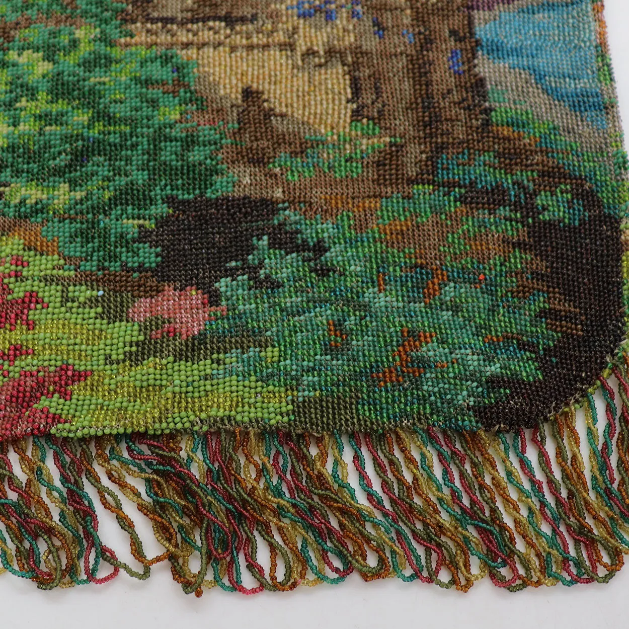 Large English Micro-Beaded Scenic Castle Handbag