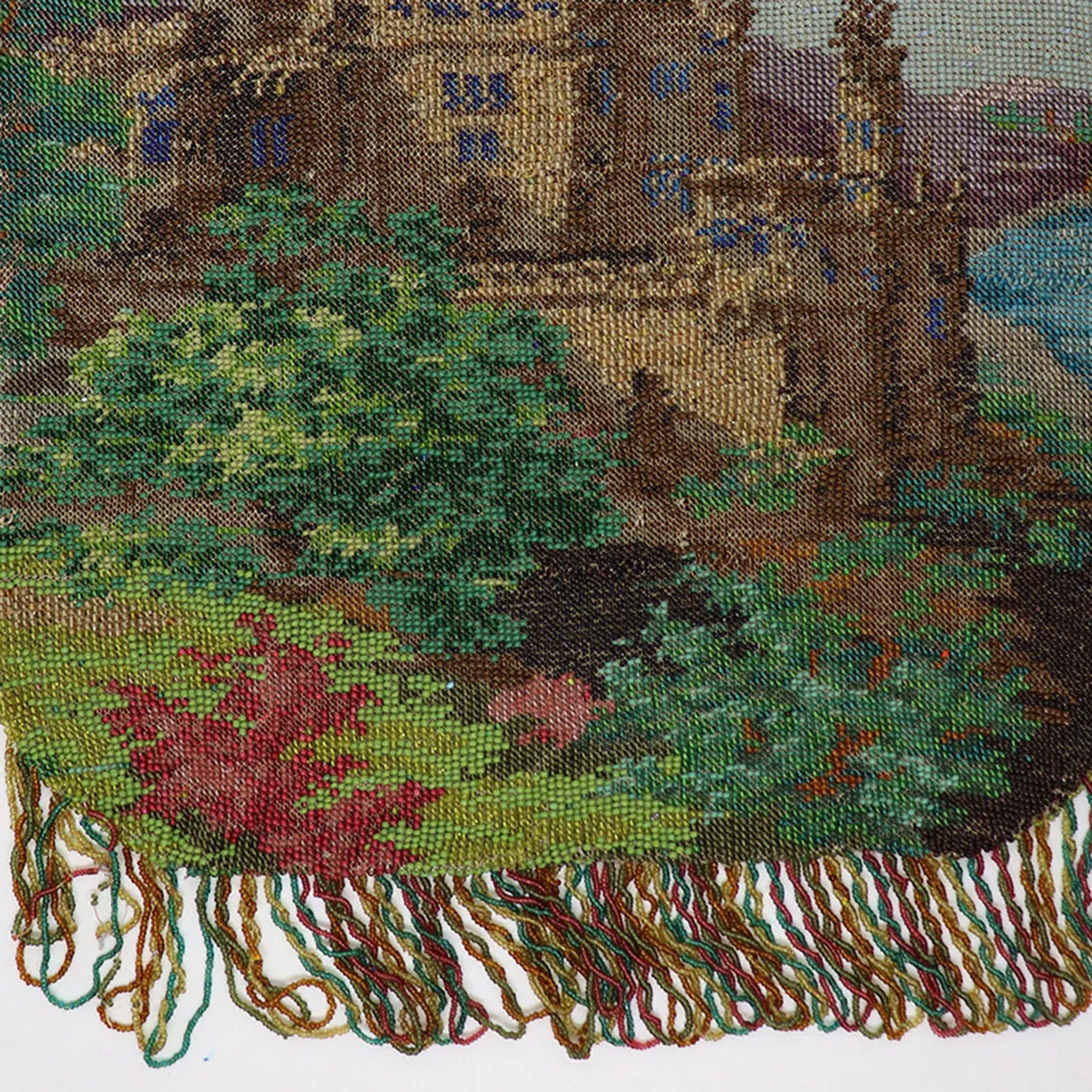 Large English Micro-Beaded Scenic Castle Handbag