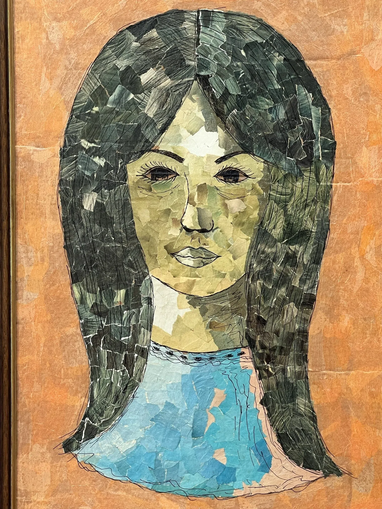 Large Framed Montage Portrait of a Young Woman, 1970s Collage Art
