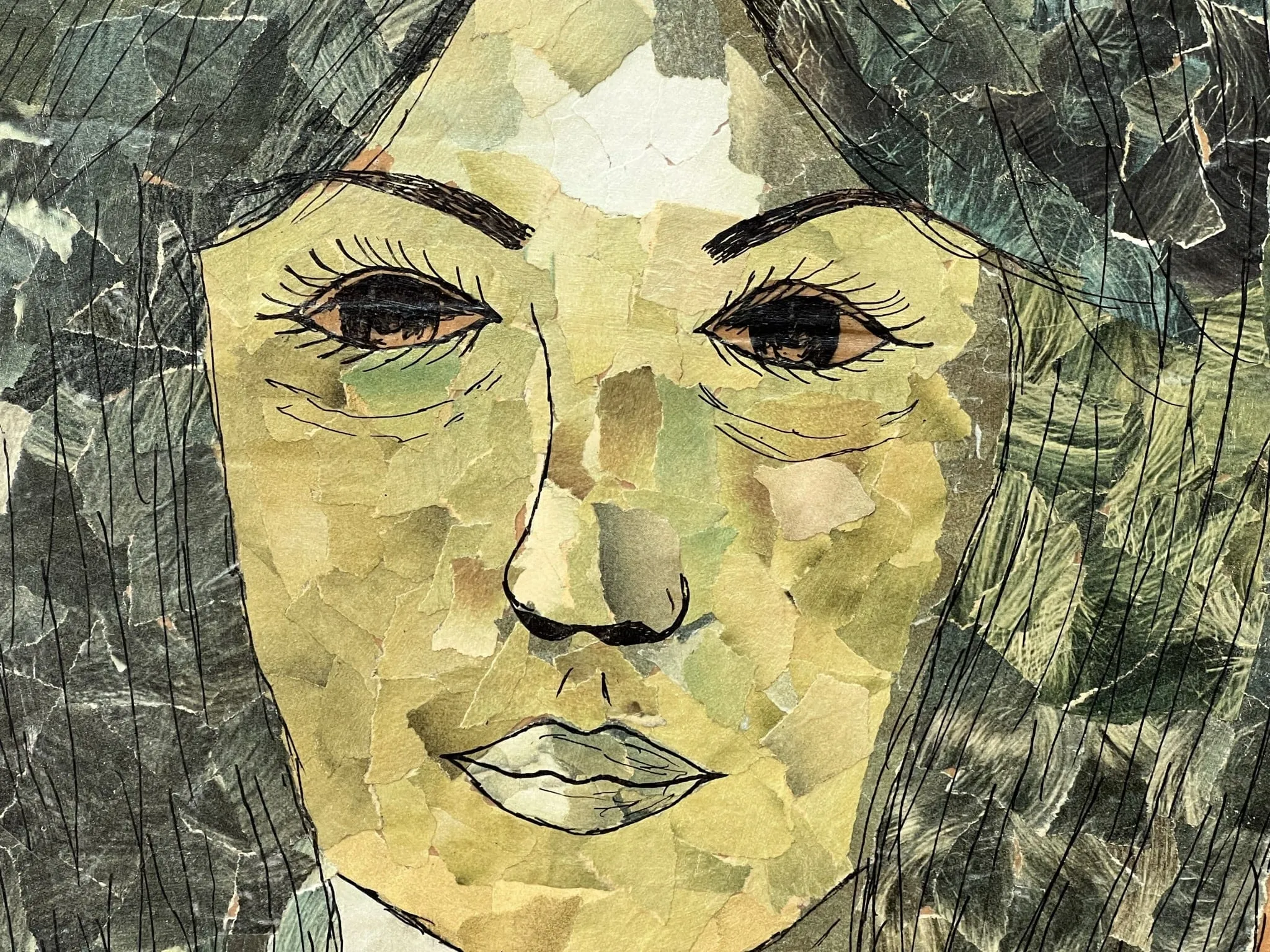 Large Framed Montage Portrait of a Young Woman, 1970s Collage Art