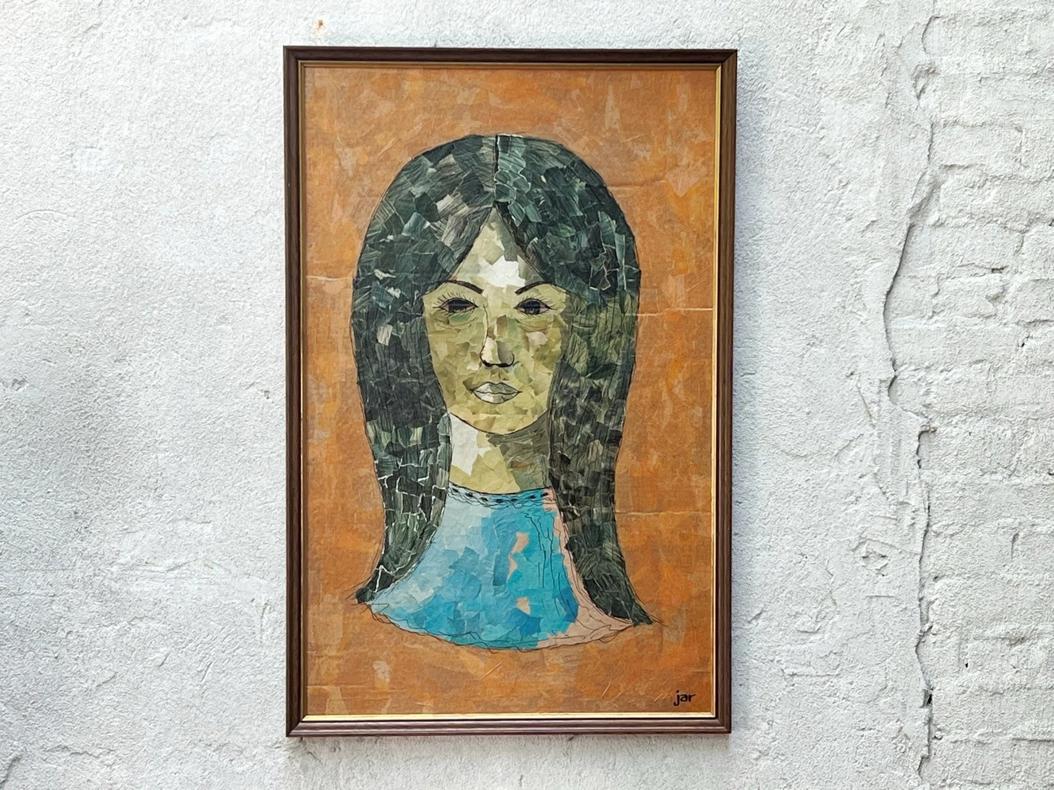 Large Framed Montage Portrait of a Young Woman, 1970s Collage Art