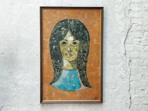 Large Framed Montage Portrait of a Young Woman, 1970s Collage Art