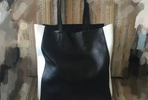 Leather Black and White Tote Black White Tote Black and White Leather Purse Two Tone Tote