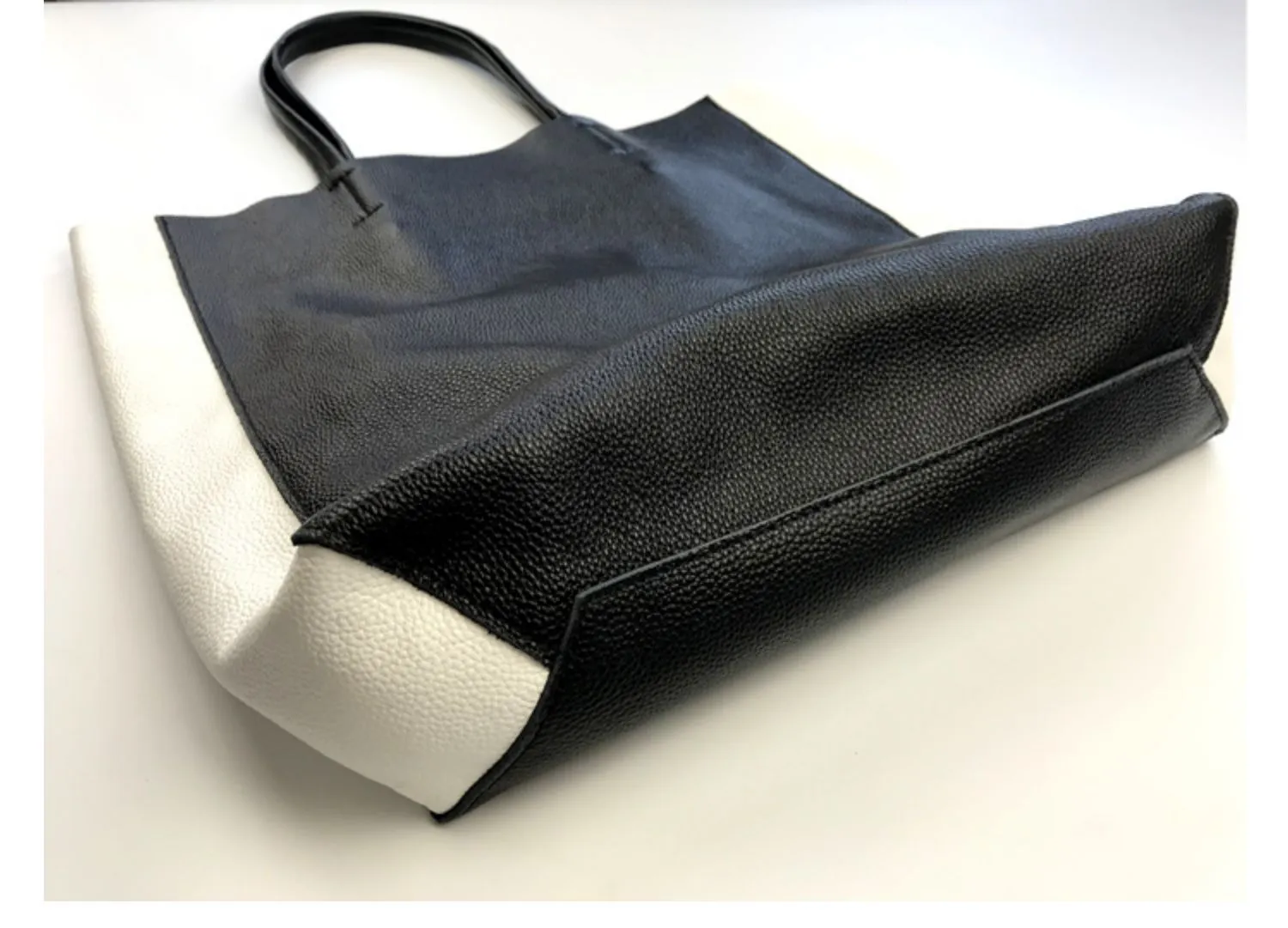 Leather Black and White Tote Black White Tote Black and White Leather Purse Two Tone Tote