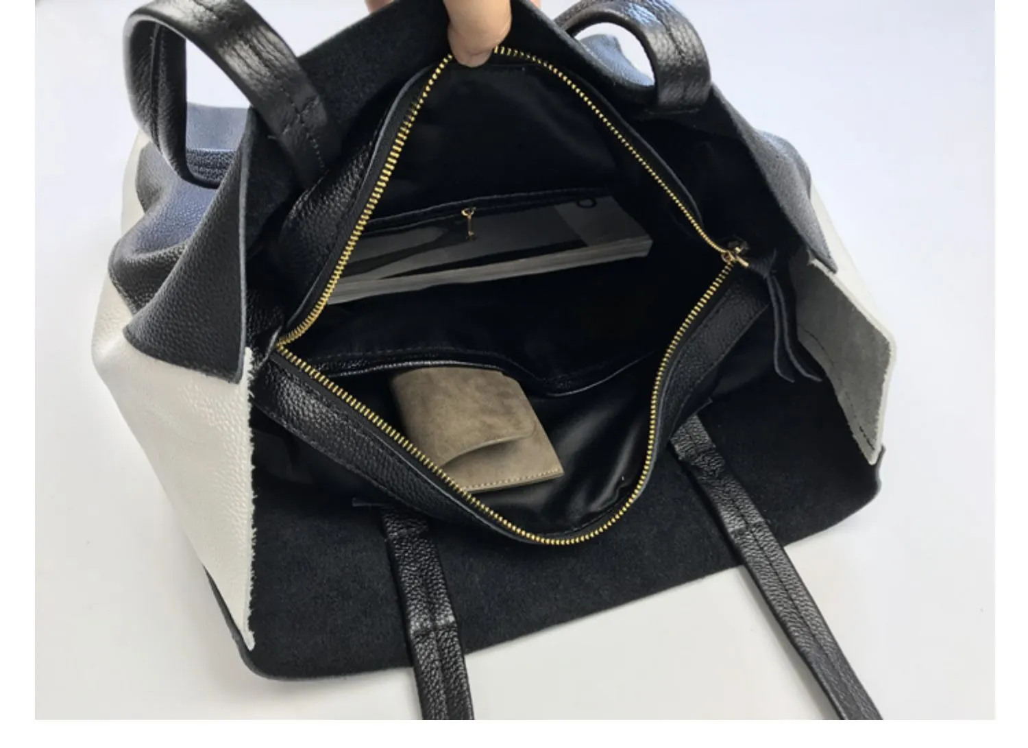 Leather Black and White Tote Black White Tote Black and White Leather Purse Two Tone Tote