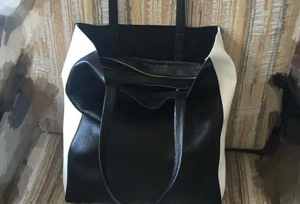 Leather Black and White Tote Black White Tote Black and White Leather Purse Two Tone Tote