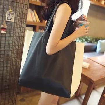 Leather Black and White Tote Black White Tote Black and White Leather Purse Two Tone Tote