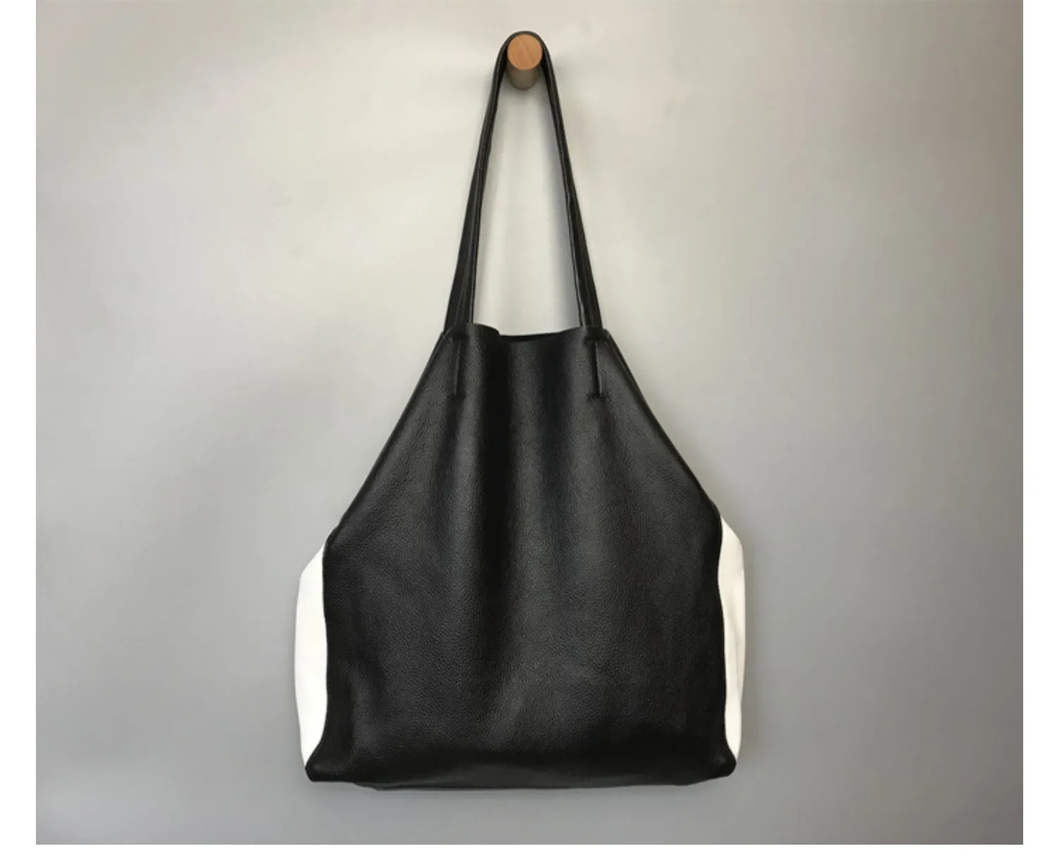 Leather Black and White Tote Black White Tote Black and White Leather Purse Two Tone Tote