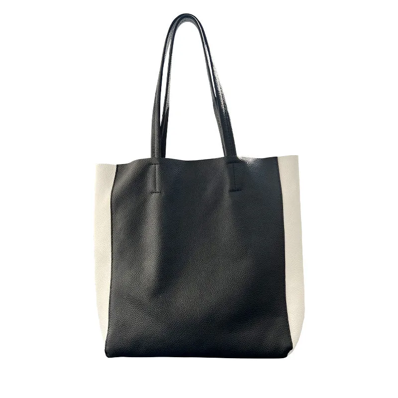 Leather Black and White Tote Black White Tote Black and White Leather Purse Two Tone Tote