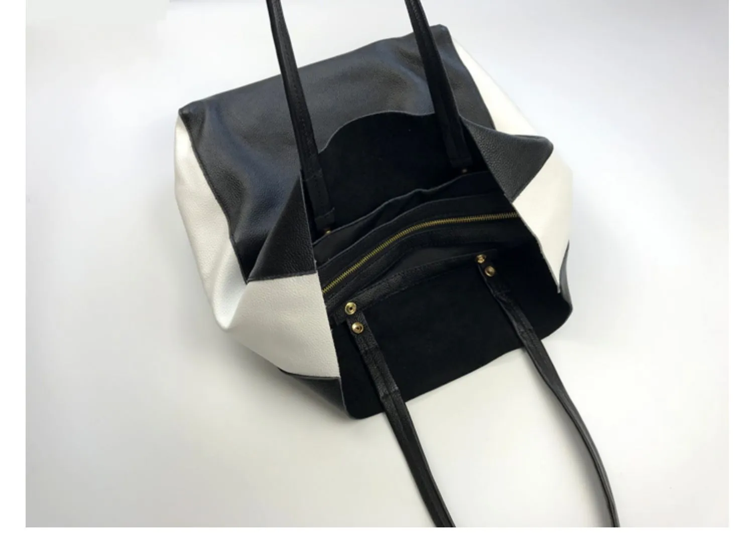 Leather Black and White Tote Black White Tote Black and White Leather Purse Two Tone Tote