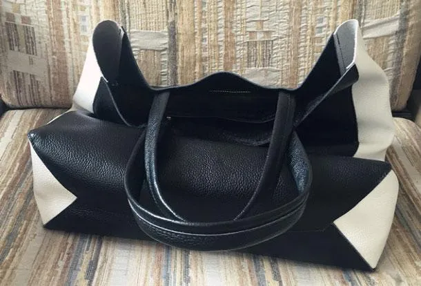 Leather Black and White Tote Black White Tote Black and White Leather Purse Two Tone Tote