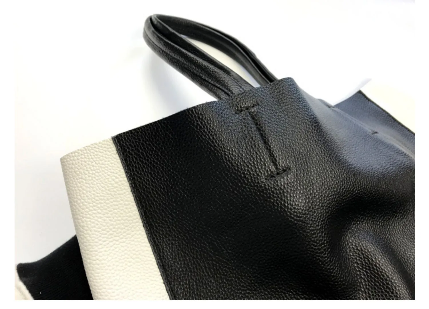 Leather Black and White Tote Black White Tote Black and White Leather Purse Two Tone Tote