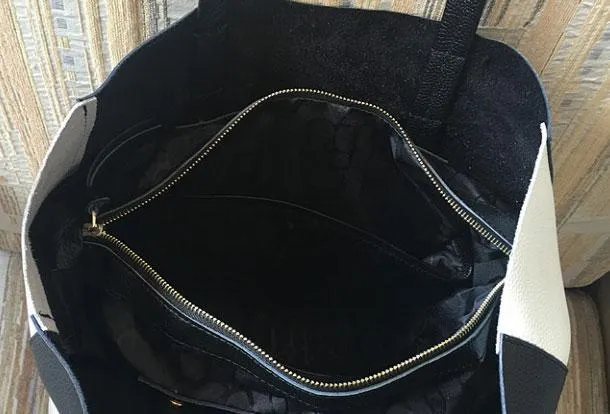 Leather Black and White Tote Black White Tote Black and White Leather Purse Two Tone Tote