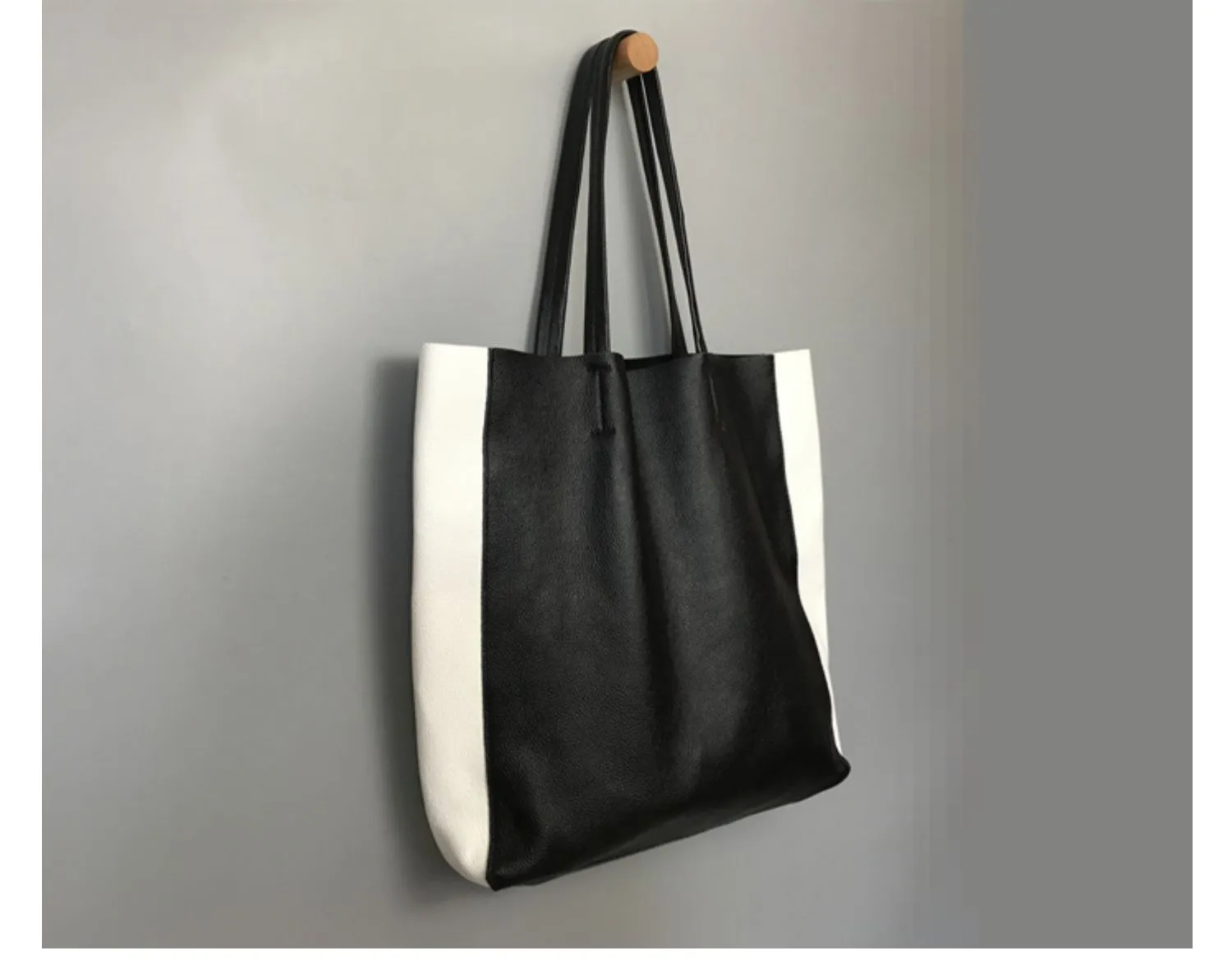 Leather Black and White Tote Black White Tote Black and White Leather Purse Two Tone Tote