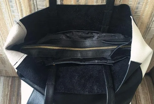 Leather Black and White Tote Black White Tote Black and White Leather Purse Two Tone Tote