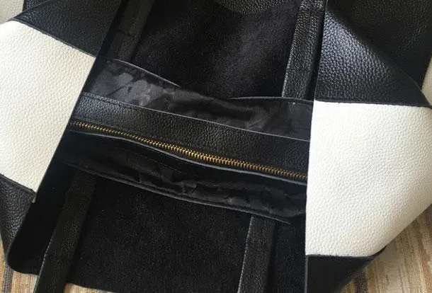 Leather Black and White Tote Black White Tote Black and White Leather Purse Two Tone Tote