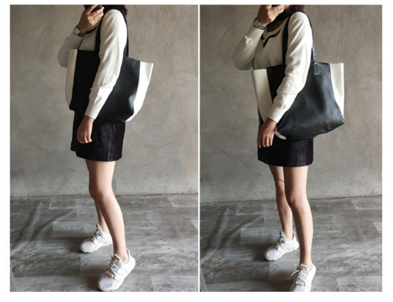 Leather Black and White Tote Black White Tote Black and White Leather Purse Two Tone Tote