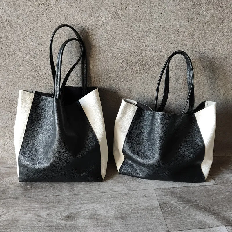 Leather Black and White Tote Black White Tote Black and White Leather Purse Two Tone Tote