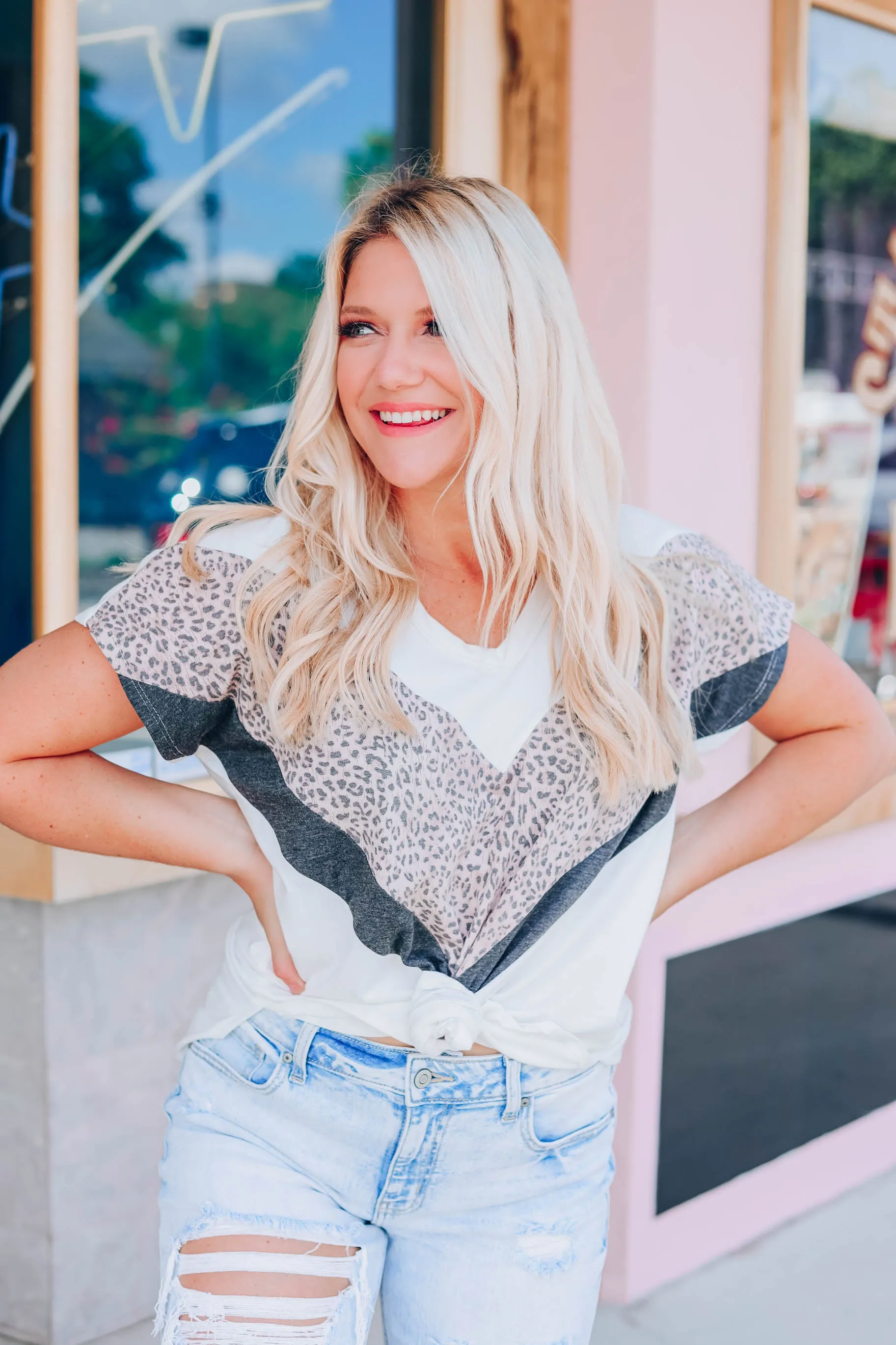 Leopard V Block Top - Ivory
