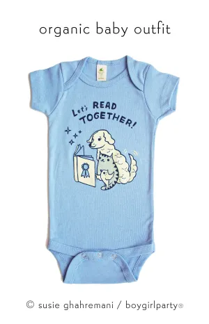 Let's Read Together Onesie -- Bookish Organic Baby Onesie (Blue)