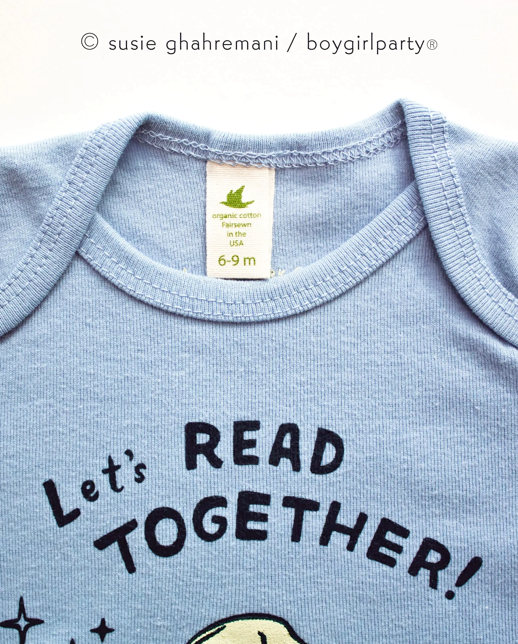 Let's Read Together Onesie -- Bookish Organic Baby Onesie (Blue)