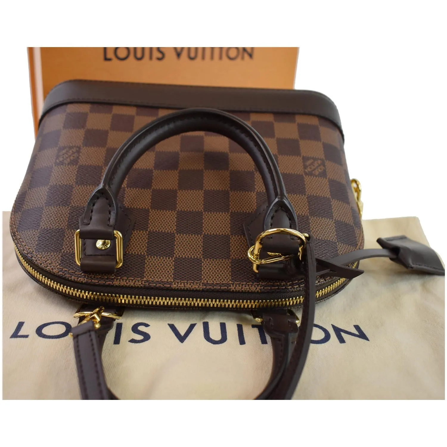 LOUIS VUITTON Alma BB Damier Ebene Shoulder Bag Brown