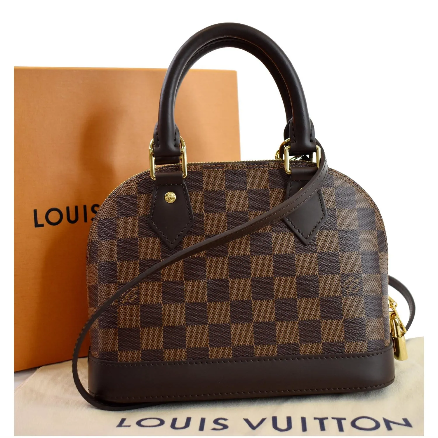 LOUIS VUITTON Alma BB Damier Ebene Shoulder Bag Brown
