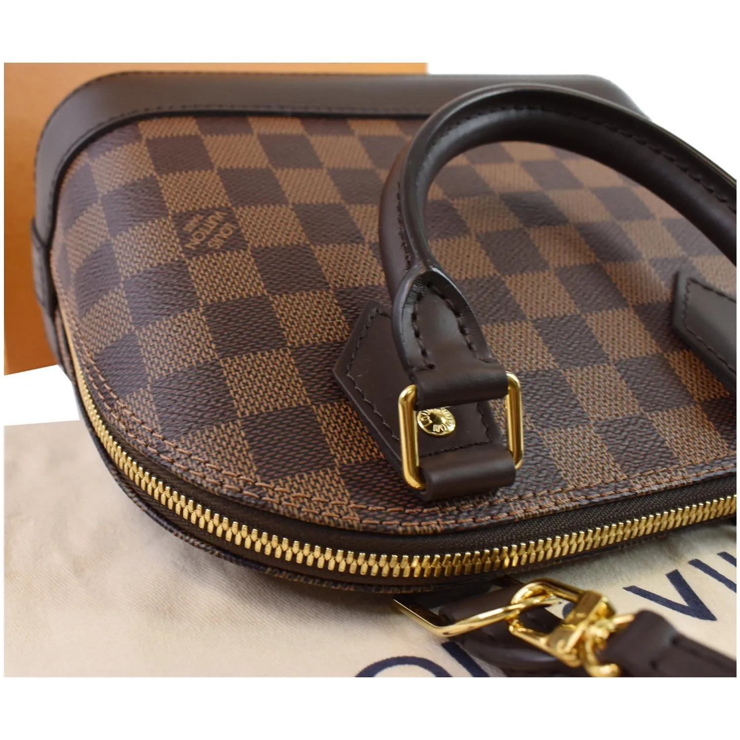 LOUIS VUITTON Alma BB Damier Ebene Shoulder Bag Brown
