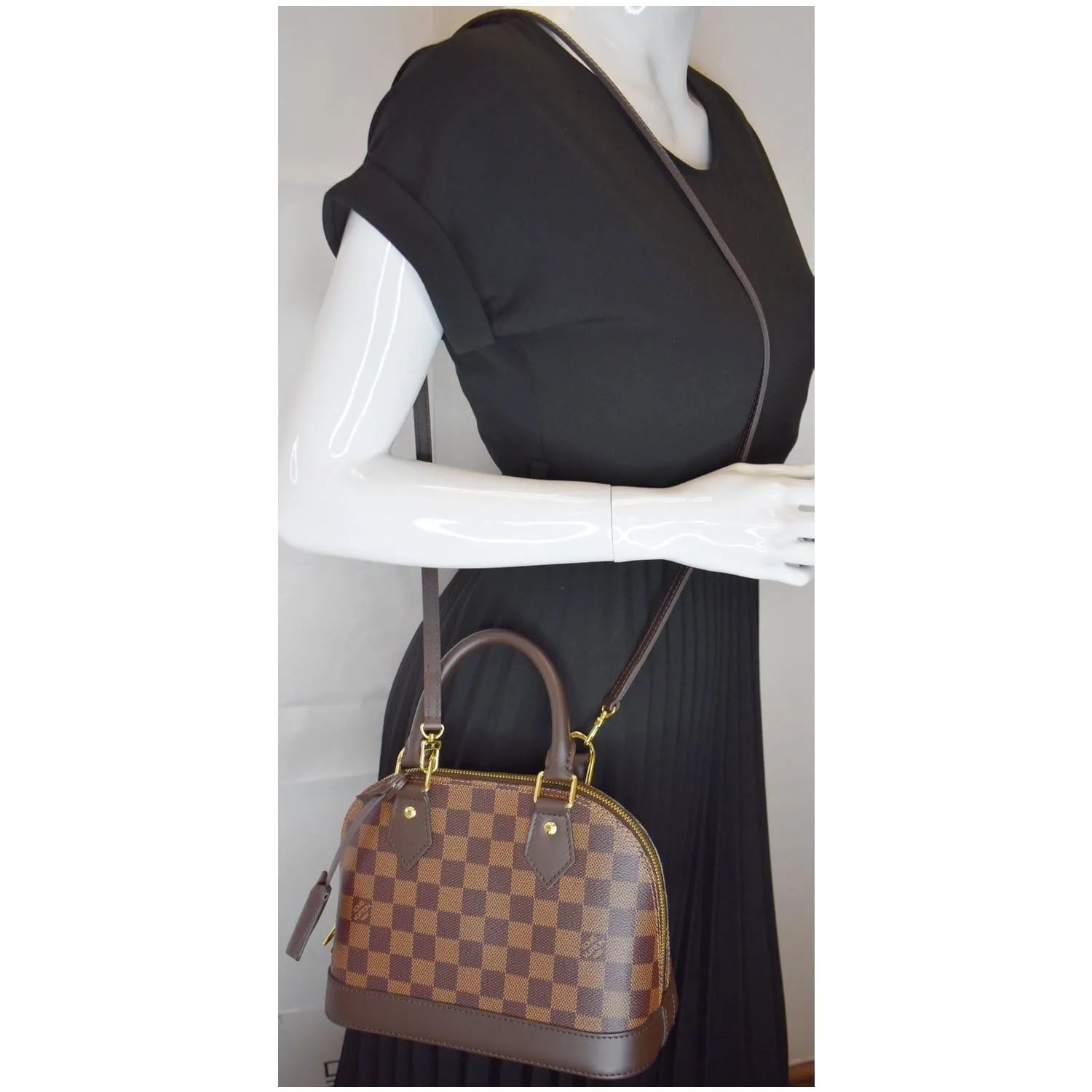 LOUIS VUITTON Alma BB Damier Ebene Shoulder Bag Brown