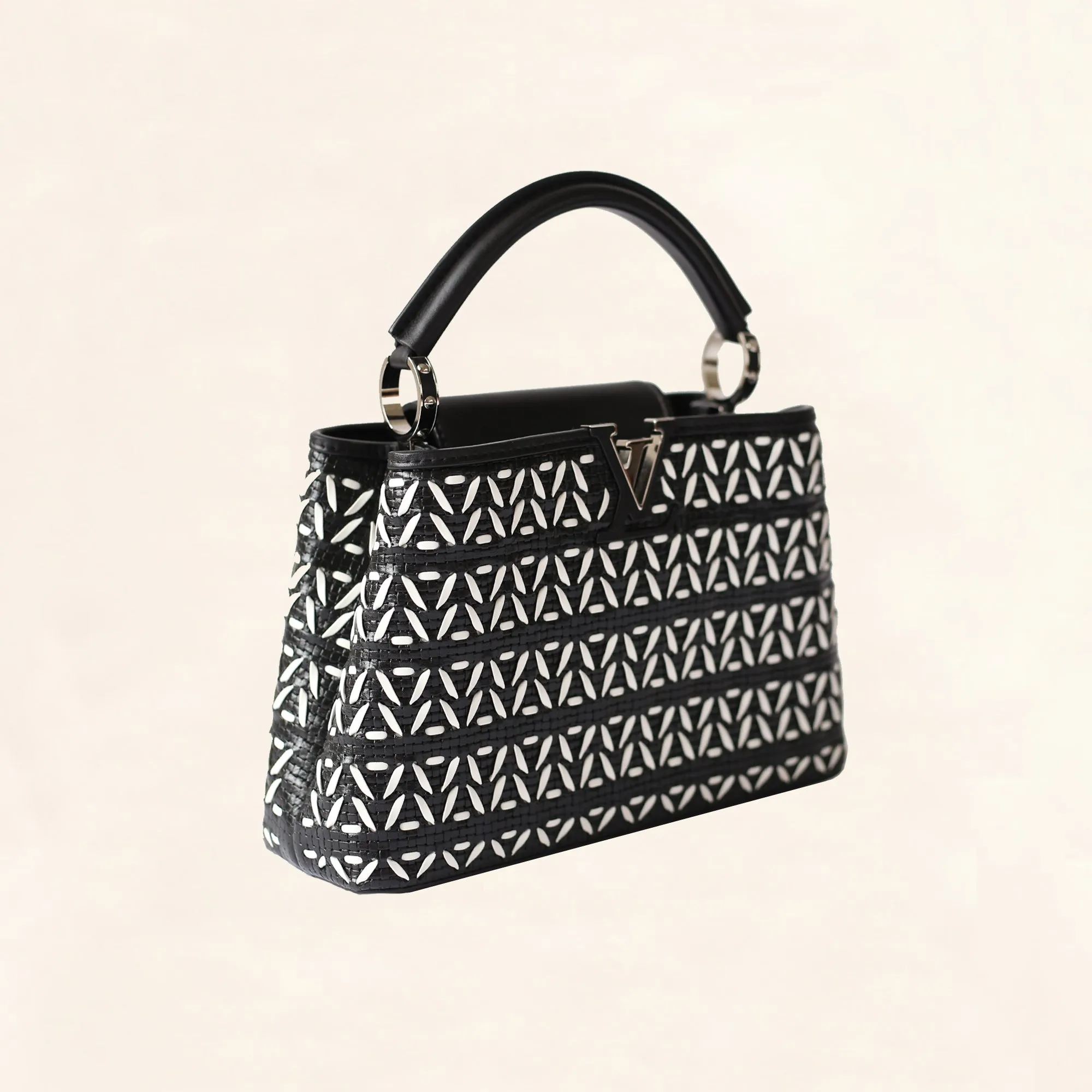Louis Vuitton | Black and White Plaited Leather Capucines | BB