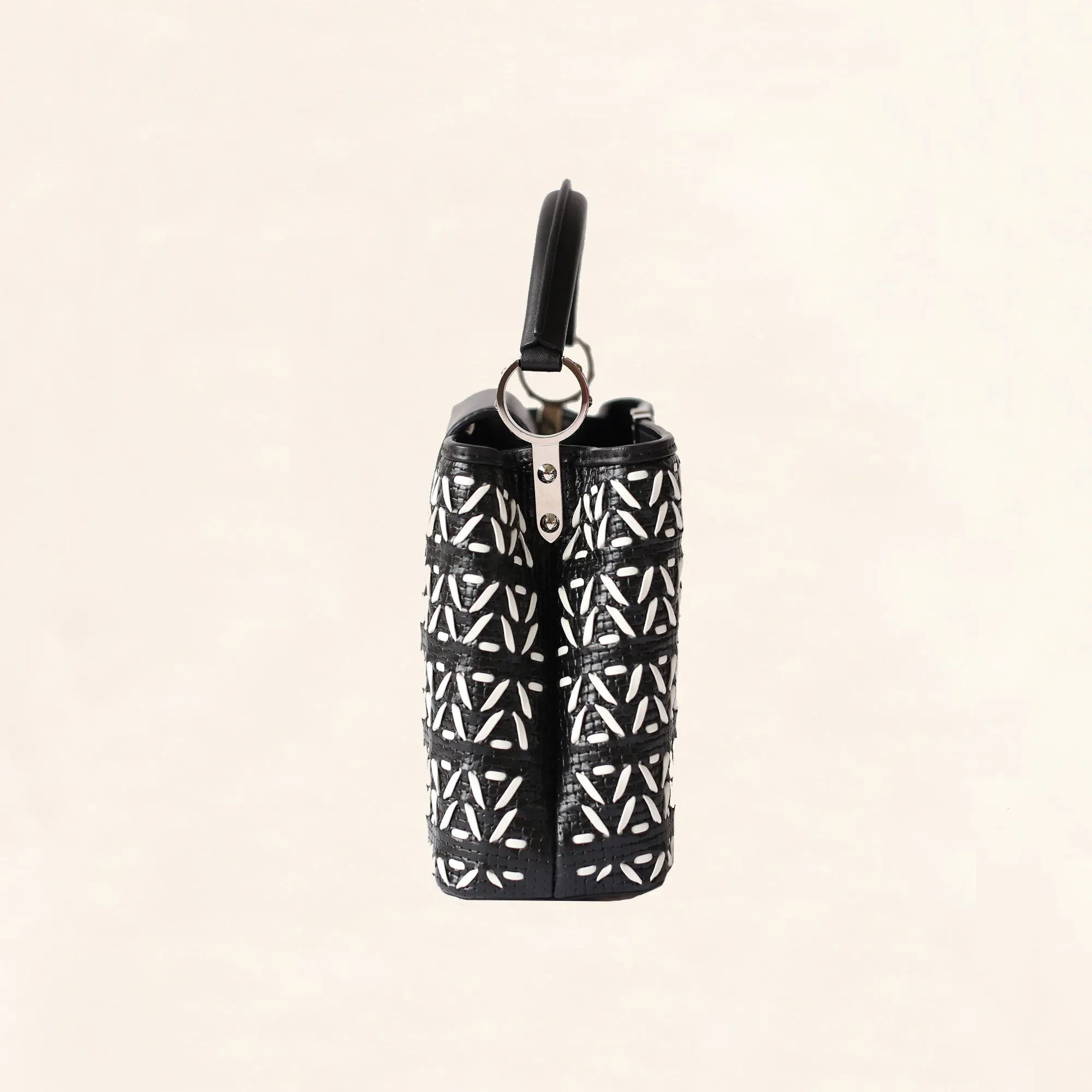 Louis Vuitton | Black and White Plaited Leather Capucines | BB