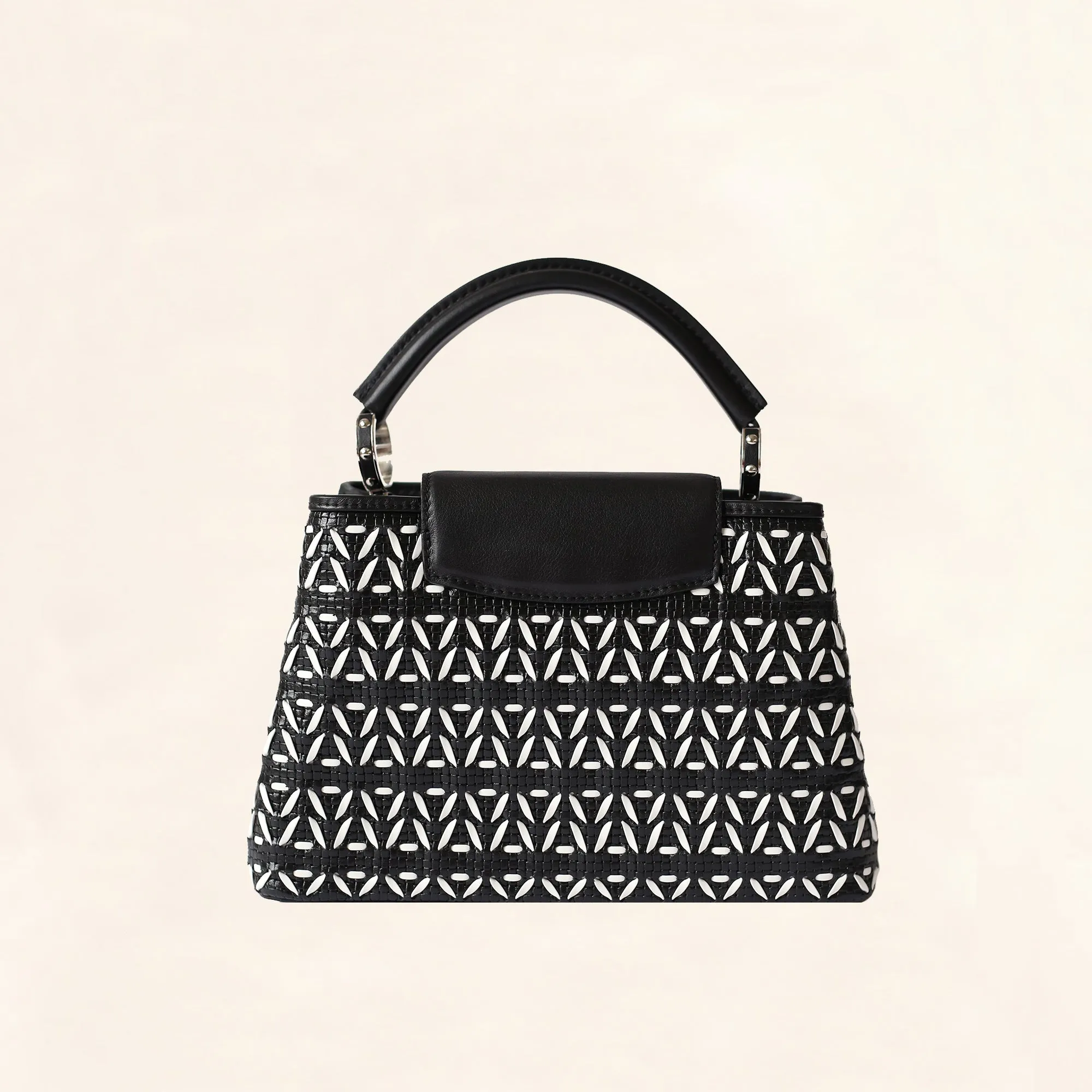 Louis Vuitton | Black and White Plaited Leather Capucines | BB