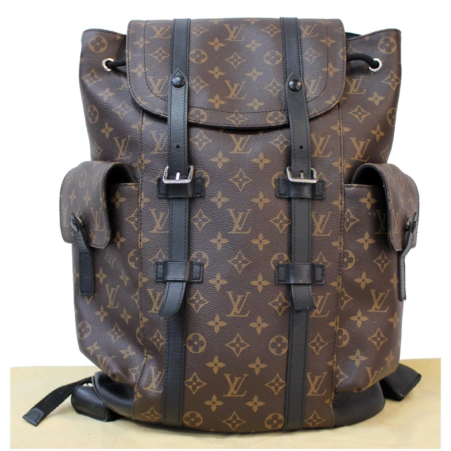 LOUIS VUITTON Christopher PM Monogram Macassar Canvas Backpack Bag Brown
